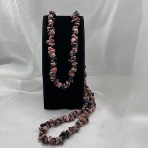Pink and black Rhodonite 36 in eternity necklace. This necklace is multi-shaped